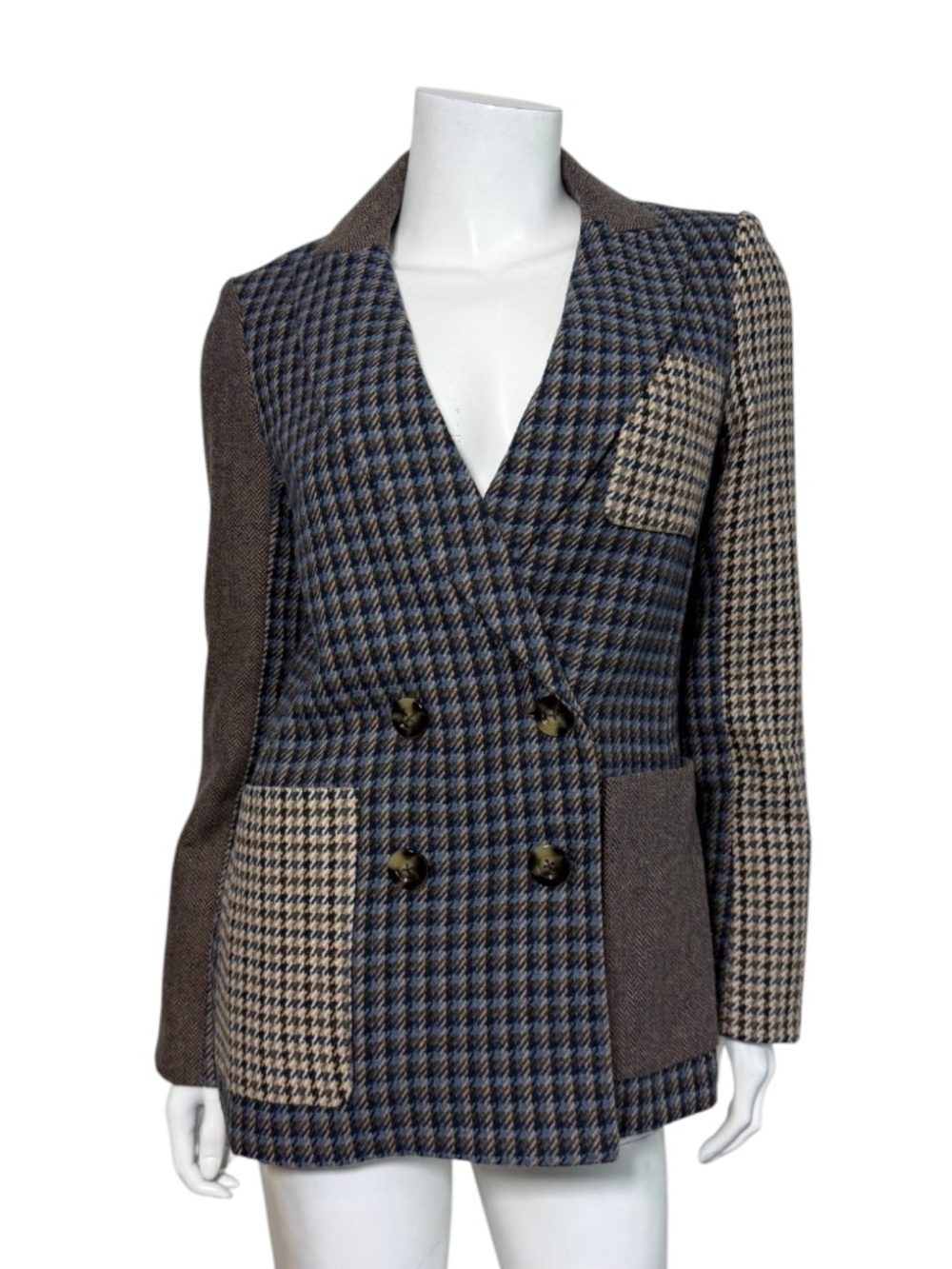 Veronica Beard Faustine Dickey Blazer Size 2 Patchwork Houndstooth Wool Jacket